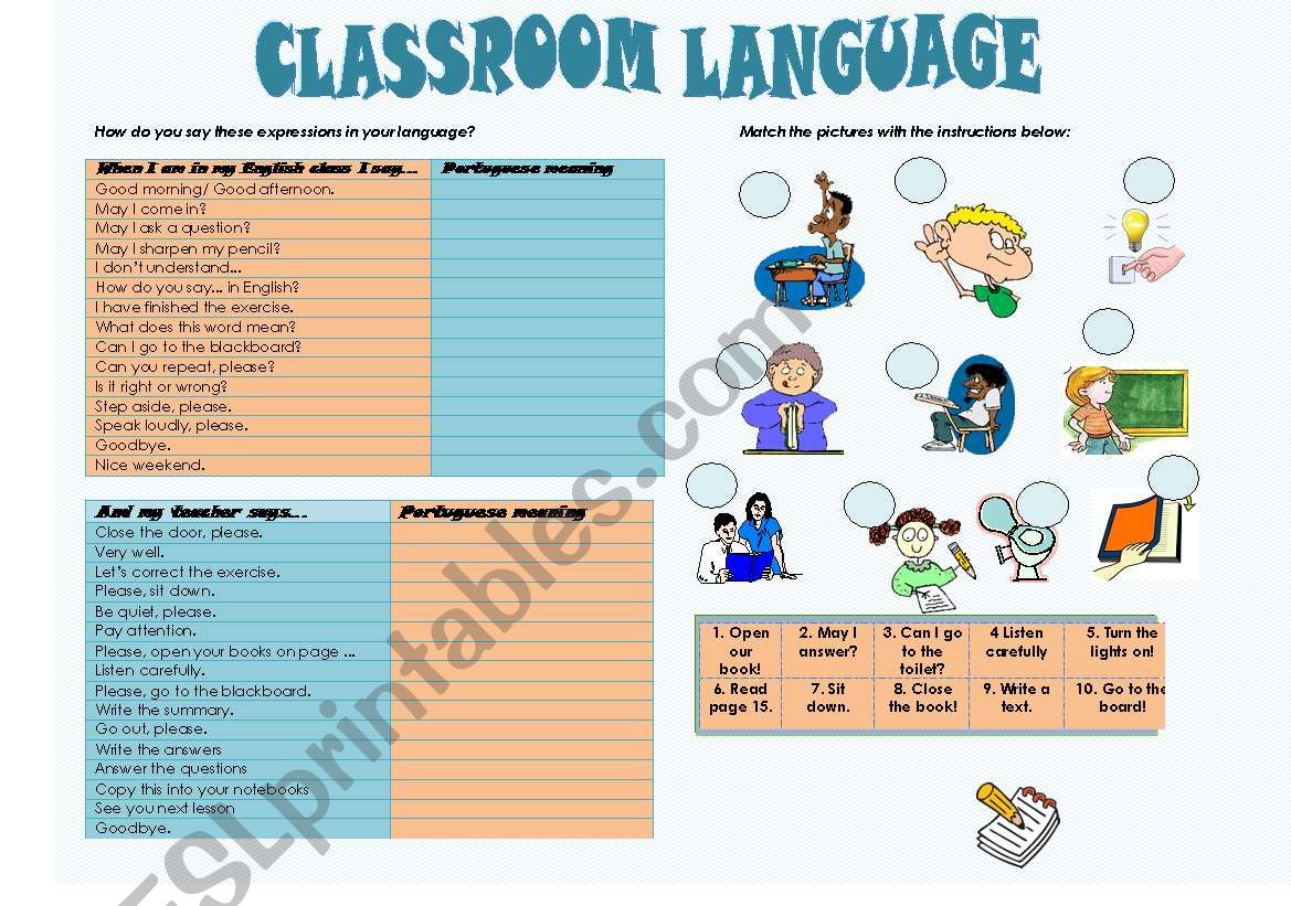 Classroom language worksheet