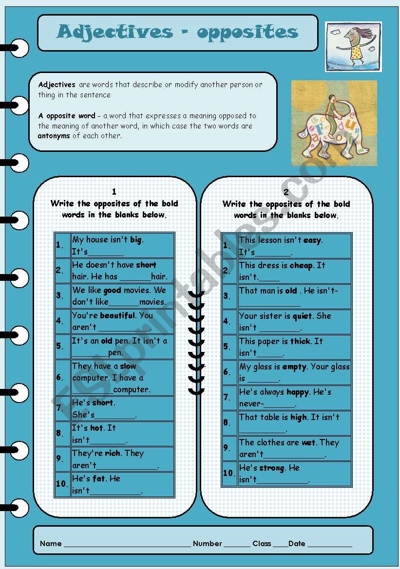 Adjectives - opposites worksheet