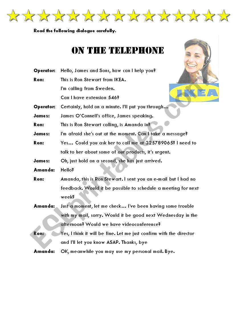 On the phone worksheet