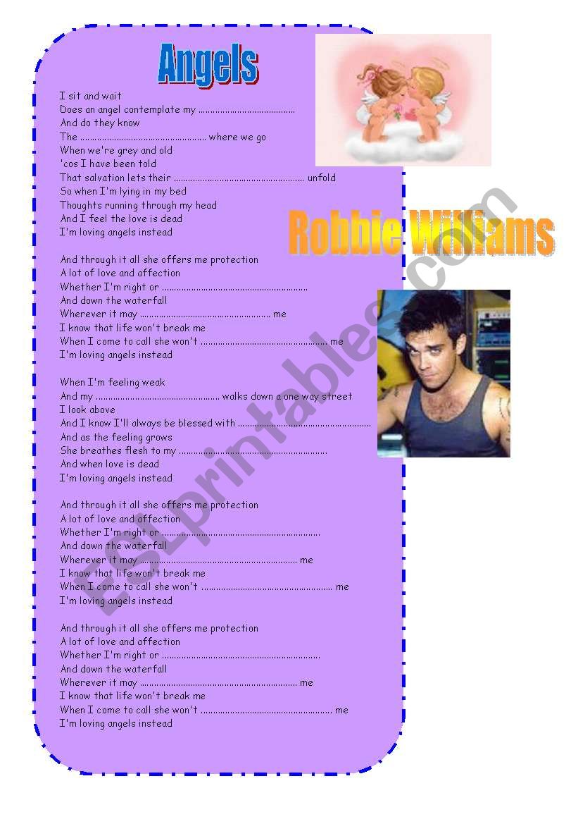 Robbie Williams worksheet