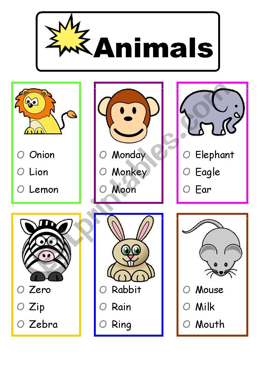 Animals worksheet