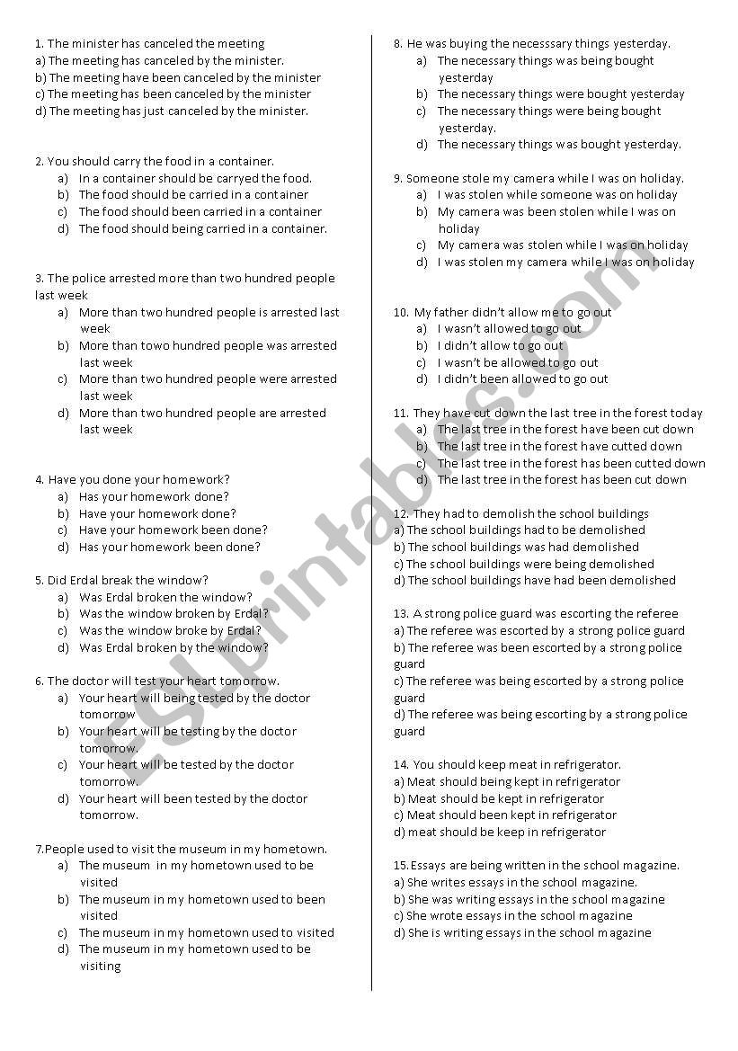 multiple choice test worksheet