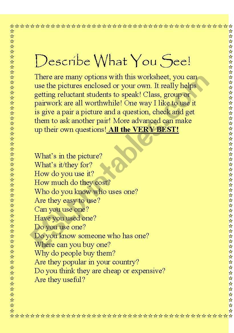 Descrbe what you see! worksheet