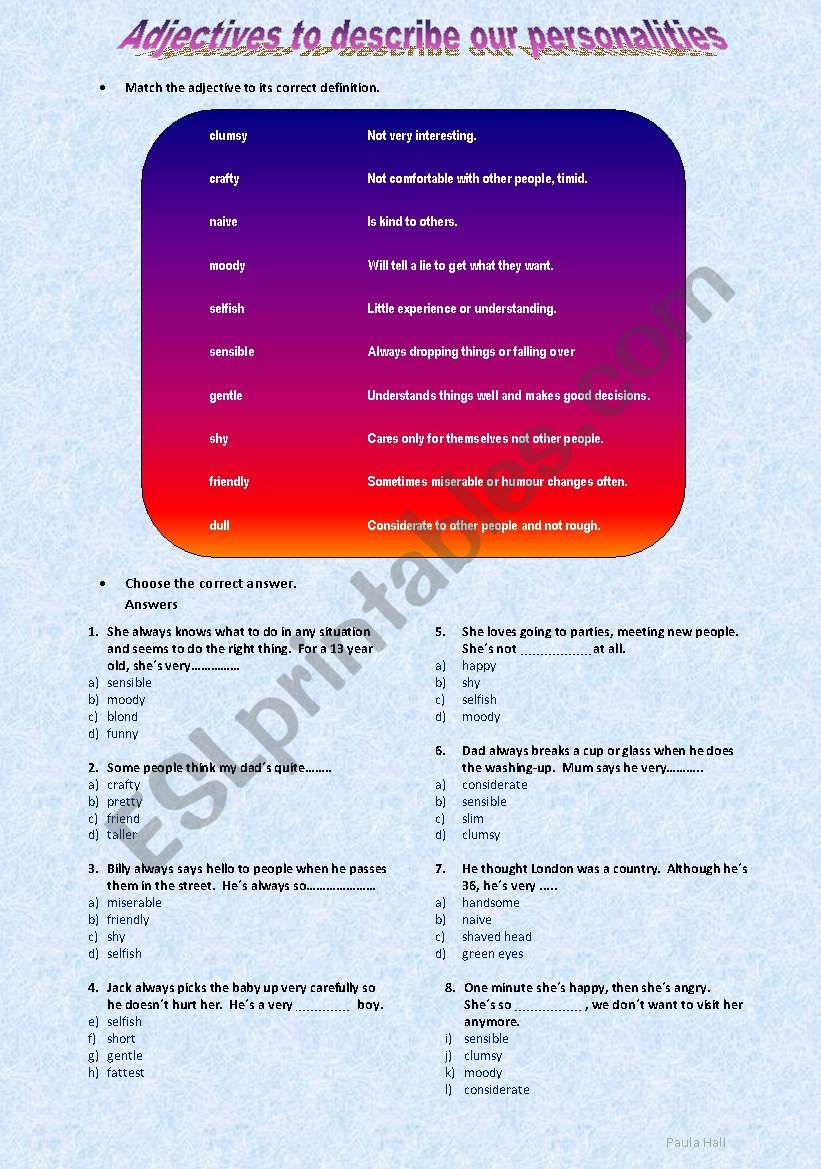 Describing peoples personalities - more adjectives