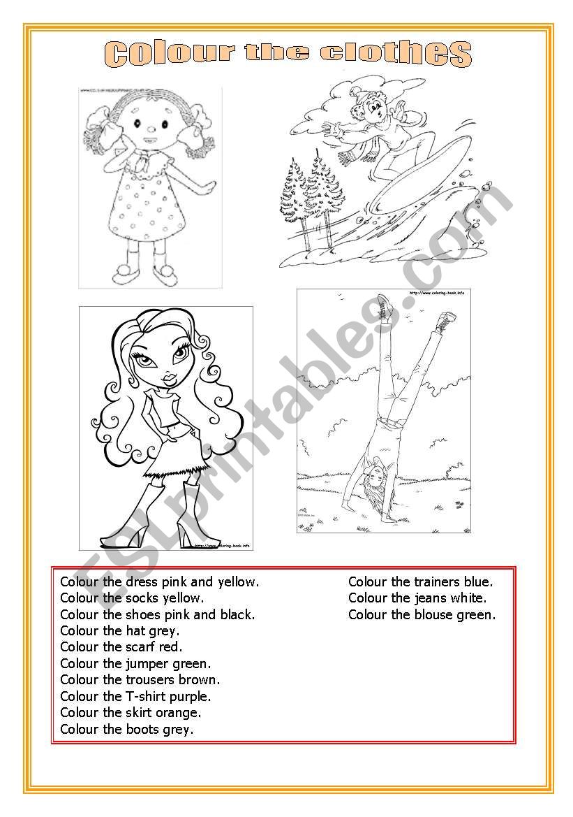 COLOUR THE CLOTHES worksheet