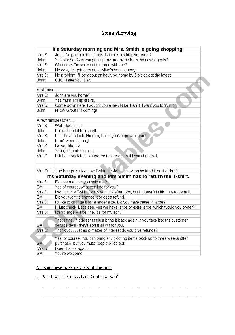 shopping dialogue worksheet