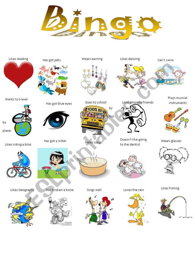 English Worksheets Bingo