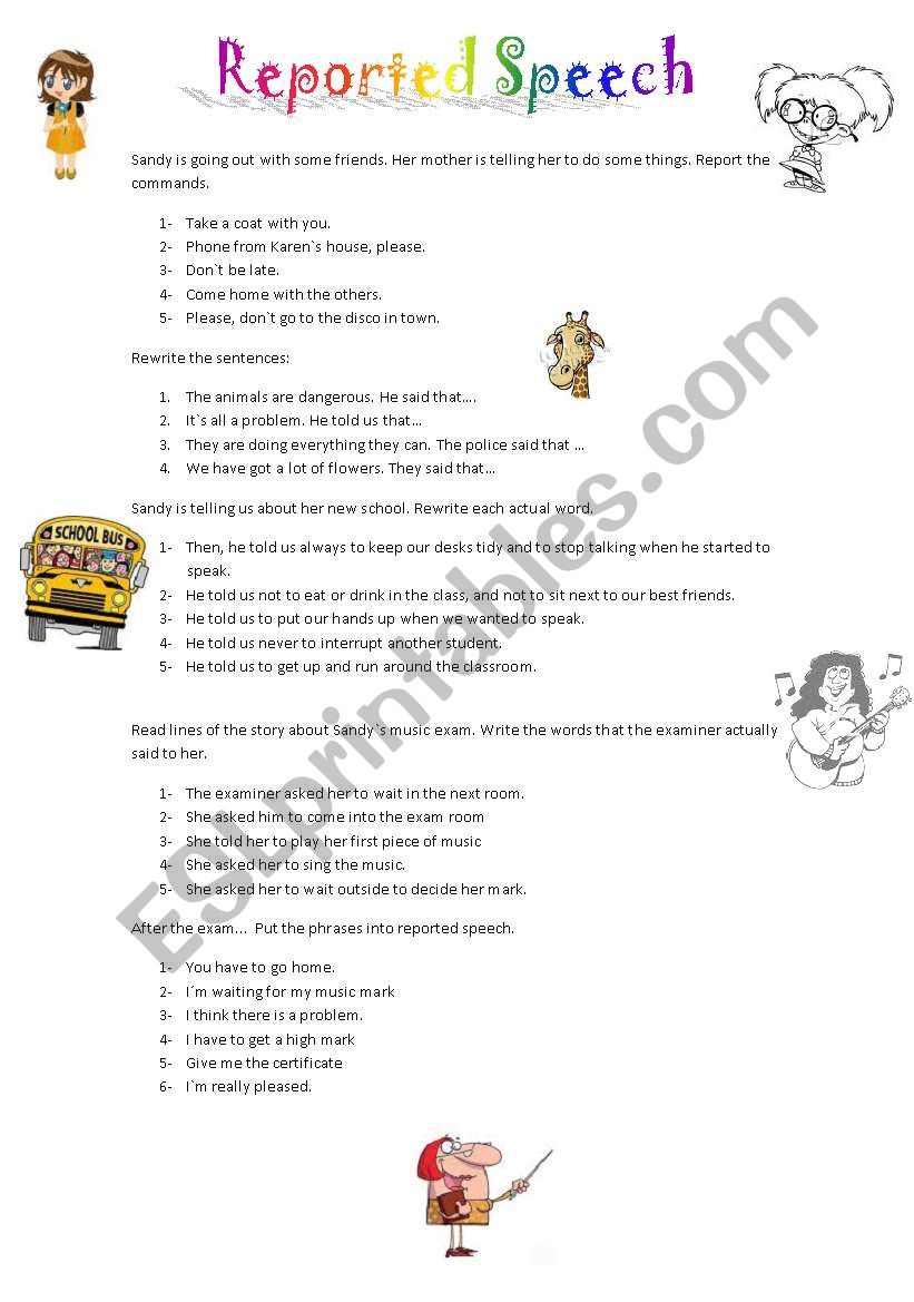 reported speech worksheet