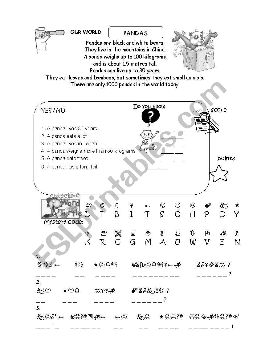 short story about Pandas worksheet