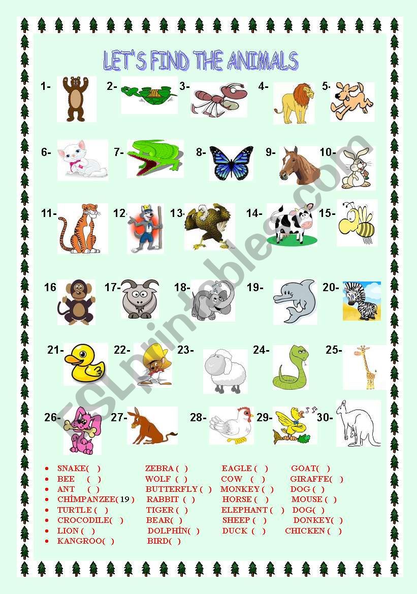 letÂ´s find the animals worksheet