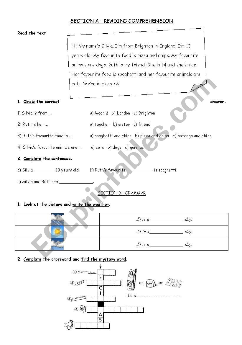 English Test worksheet