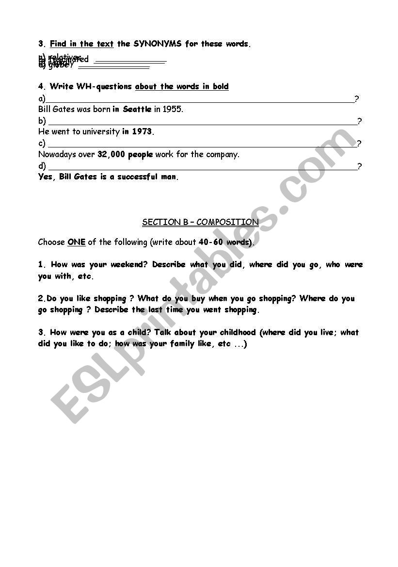 Bill Gates Reading Worksheet worksheet