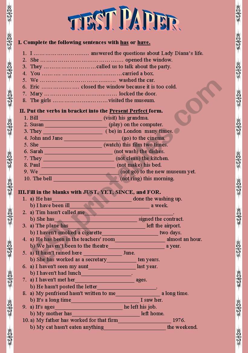 test paper - 7th grade worksheet