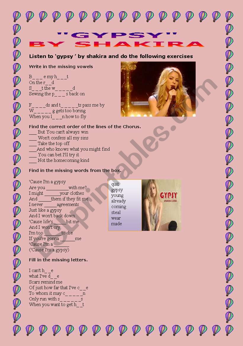 GYPSY BU SHAKIRA worksheet