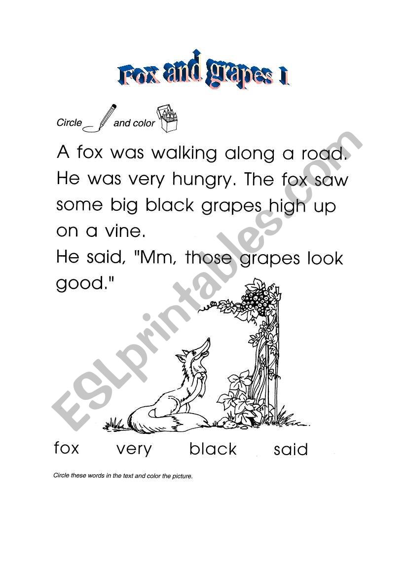 Fox and grapes 1 worksheet