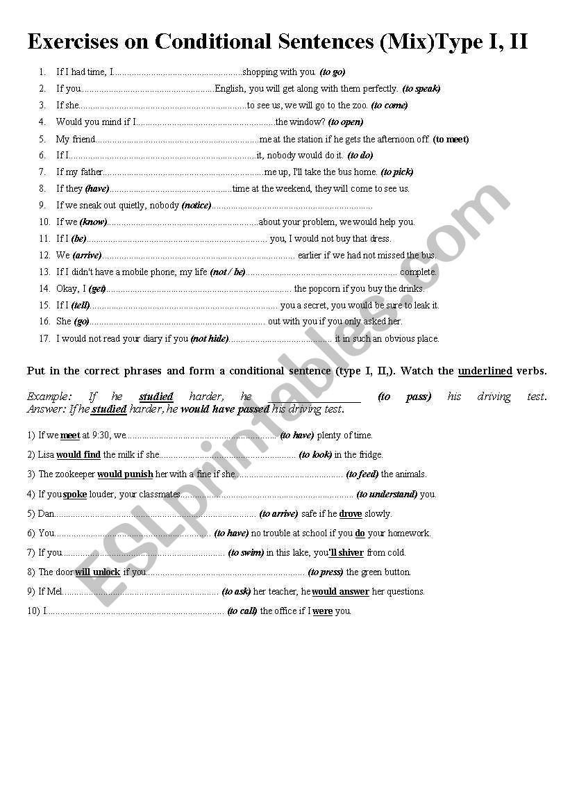 conditionals I and II worksheet
