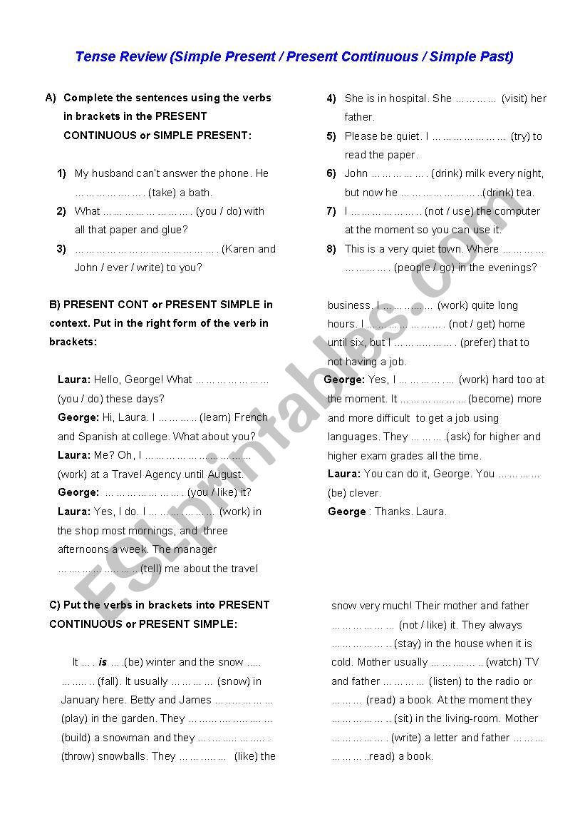 Tense Review (Simple Present - Present Continuous - Simple Past)