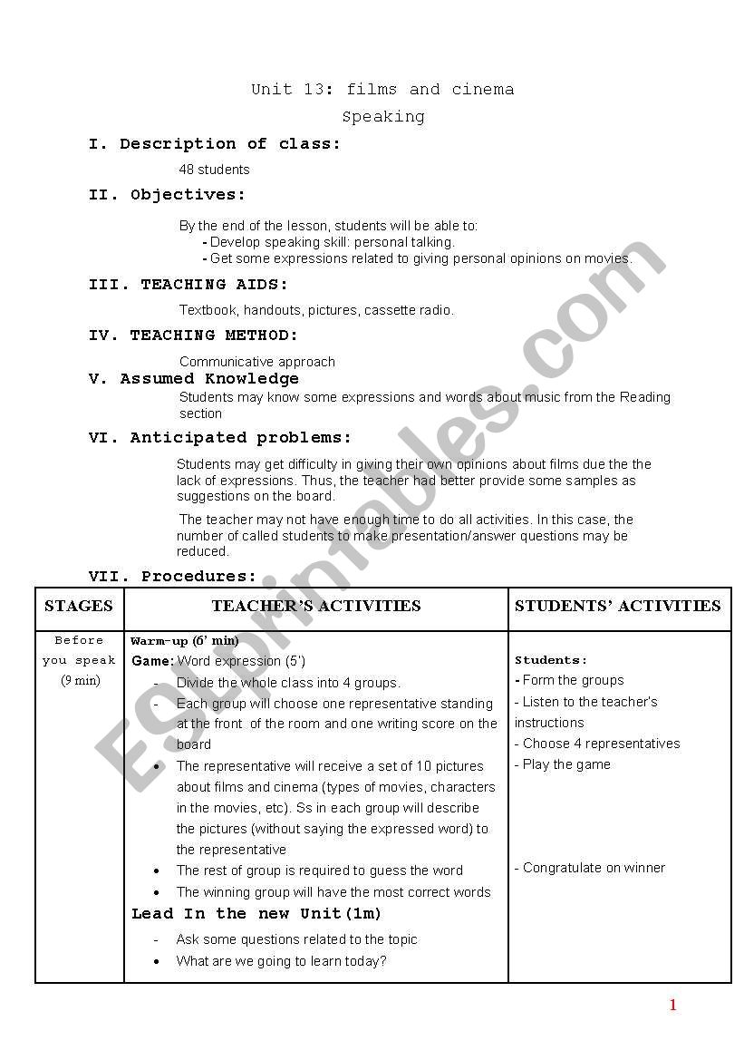 Lesson plan for 10th graders_Films and cinema