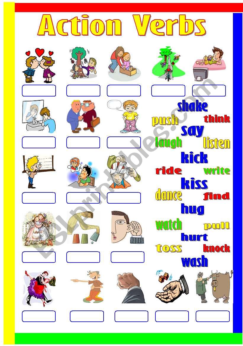 Action Verbs (B&W & Keys) worksheet