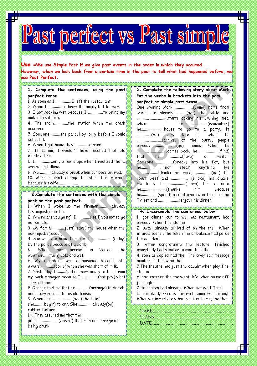 PAST PERFECT VS PAST SIMPLE worksheet
