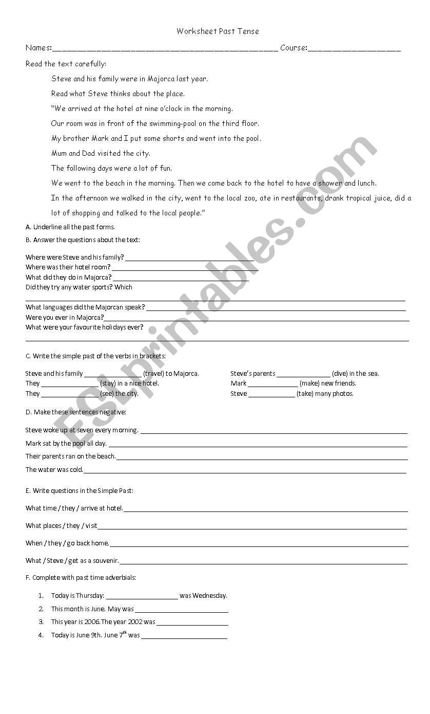 simple past worksheet worksheet