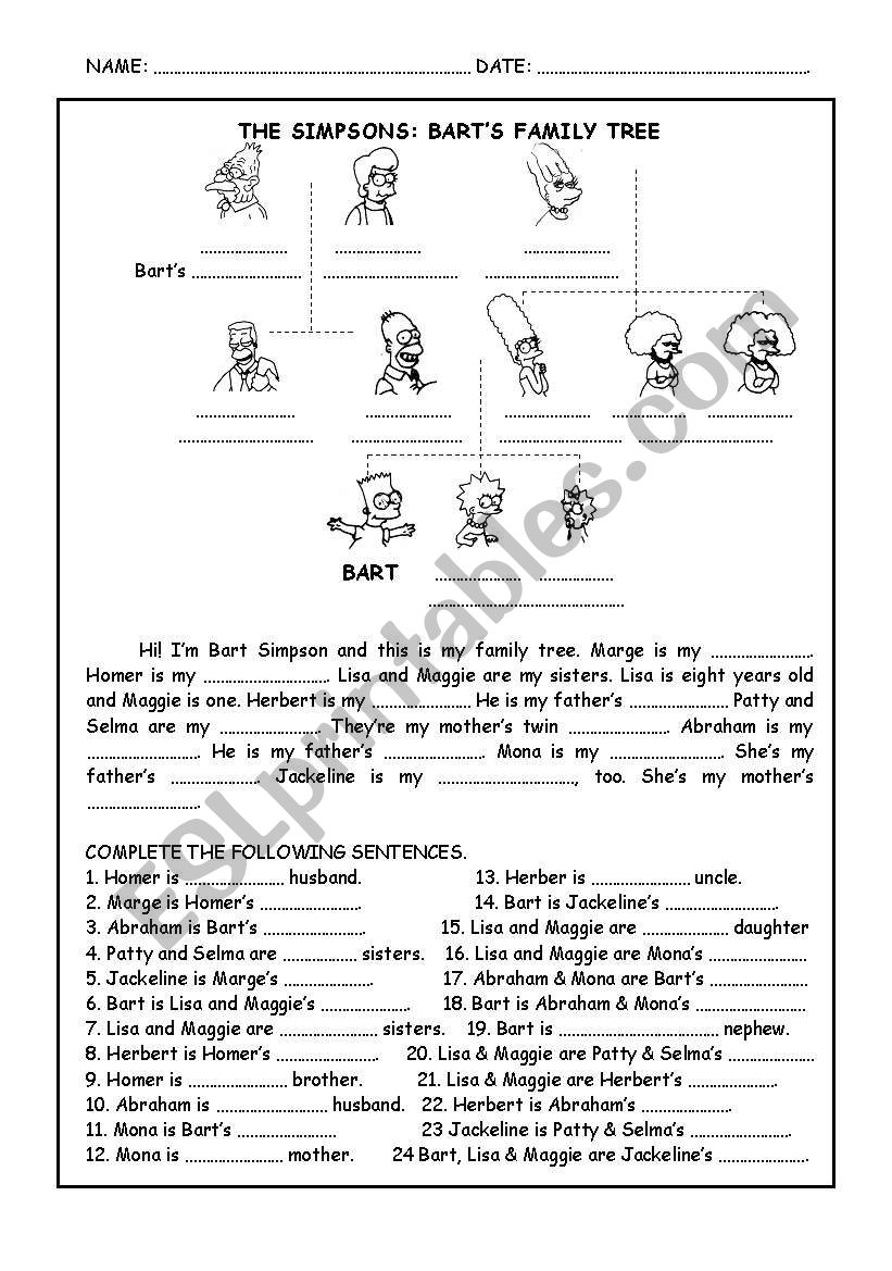 The Simpsons worksheet