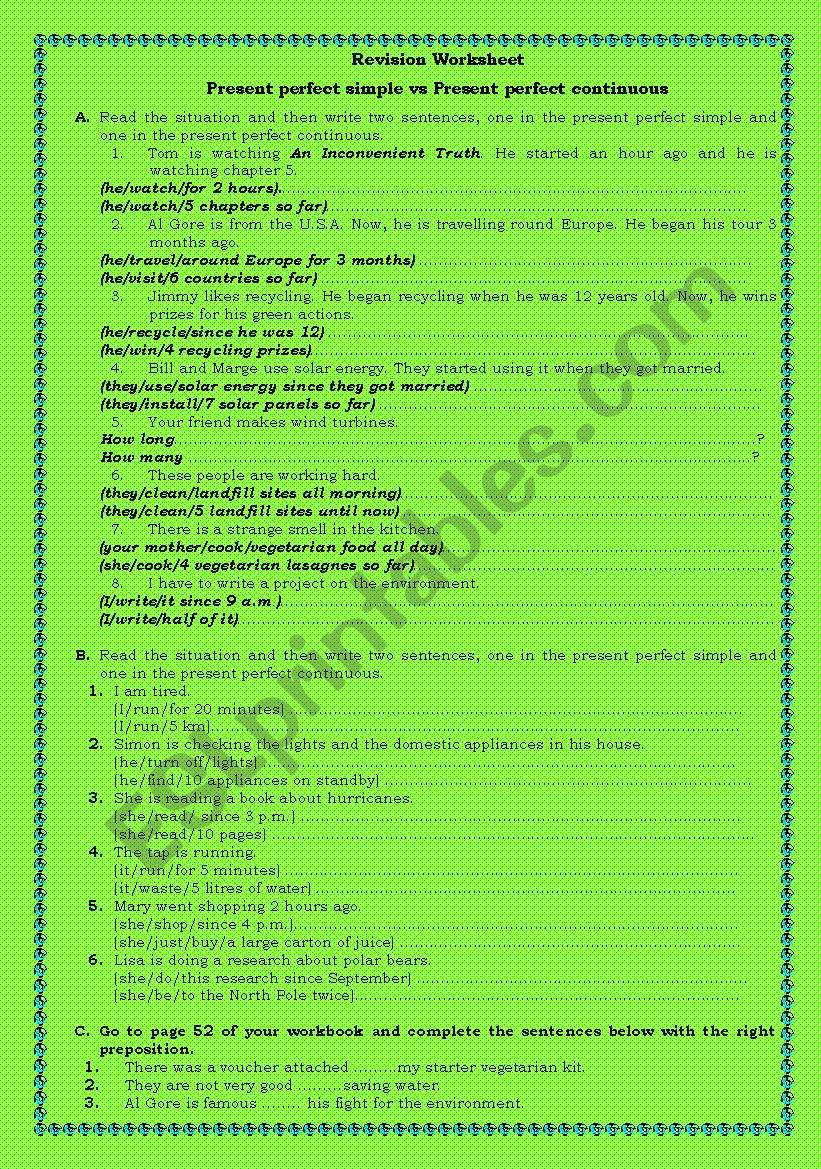 Worksheet about adjectives+preposition, passive voice, present perfect simple vs. present perfect continuous