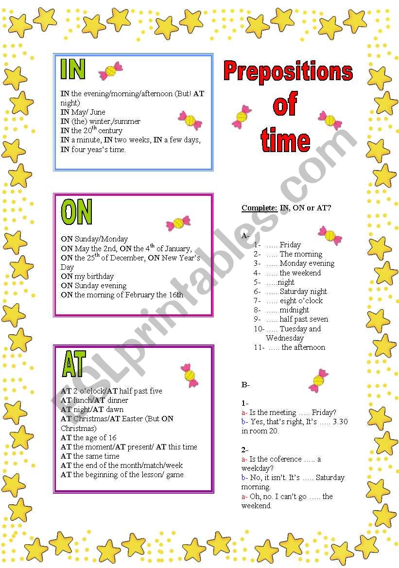 preposition of time worksheet