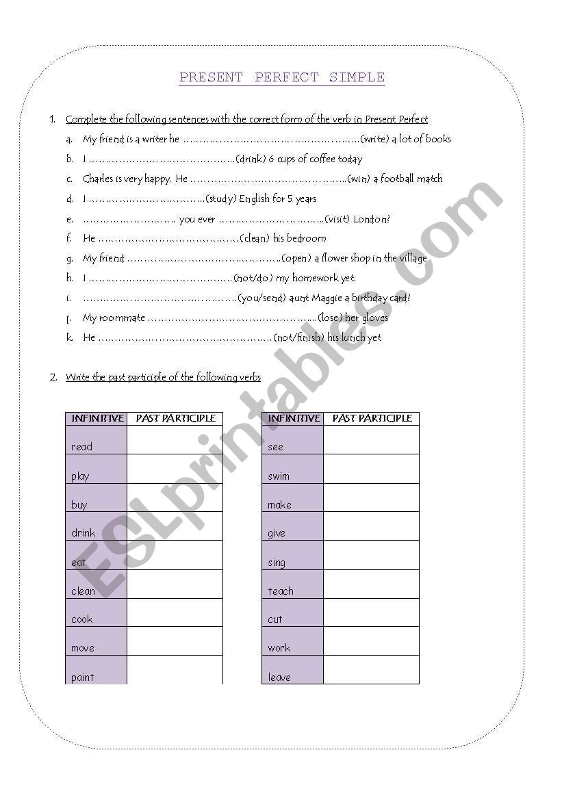 Present Perfect worksheet