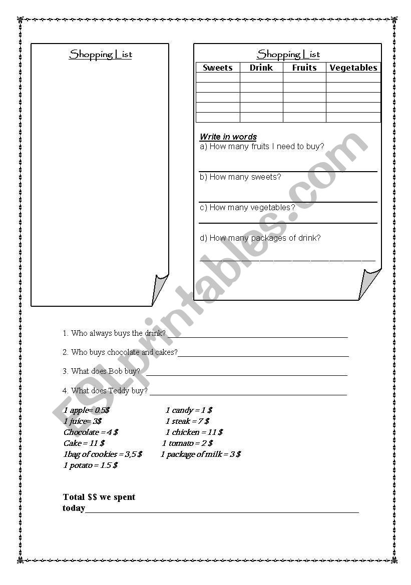 Numbers and food page 2 worksheet