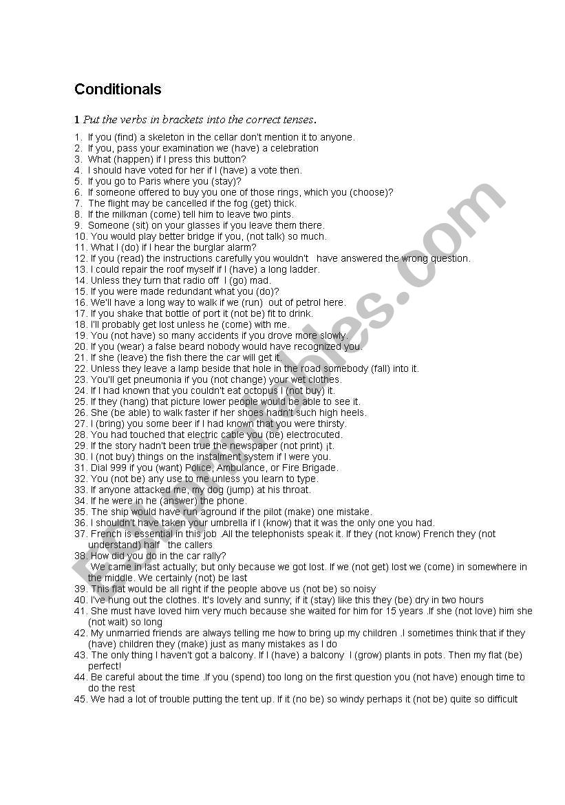 CONDITIONALS worksheet