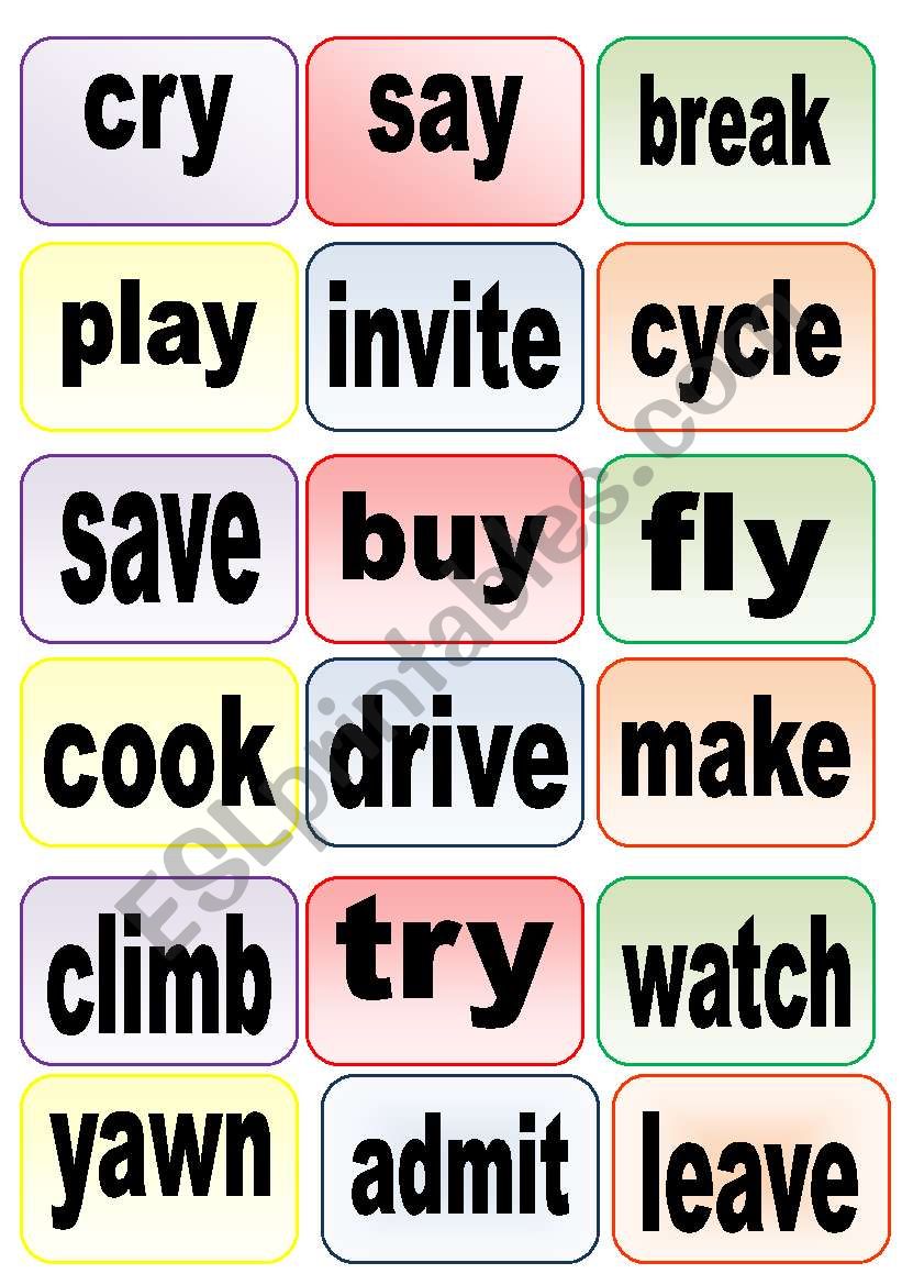 Simple Past Game Cards worksheet