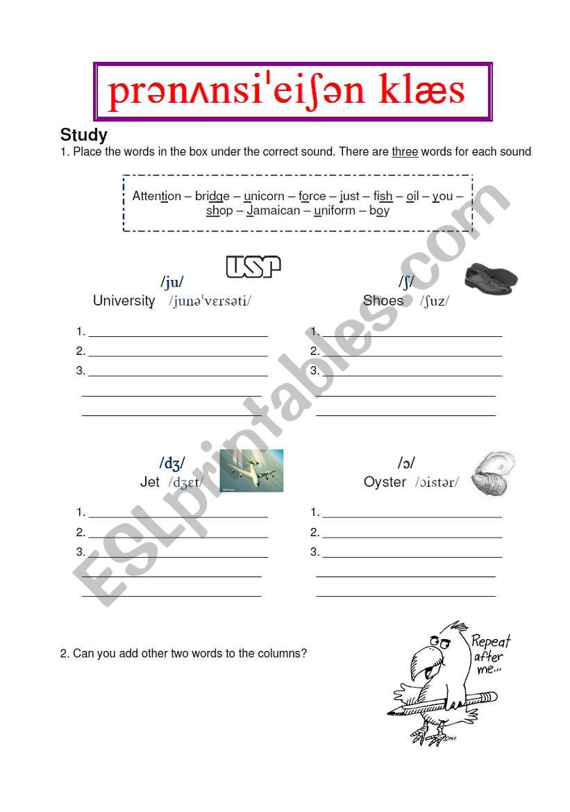 Pronunciation + Song worksheet