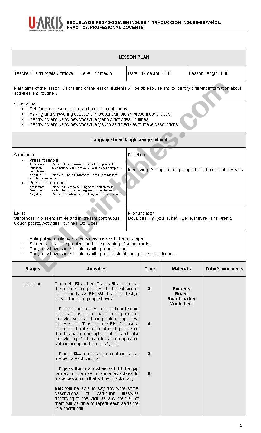 lesson plan worksheet