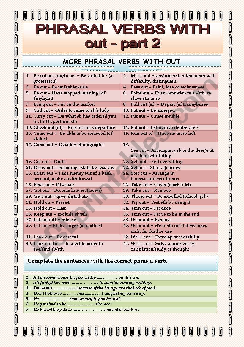 PHRASAL VERBS: OUT (PART 2/2) worksheet