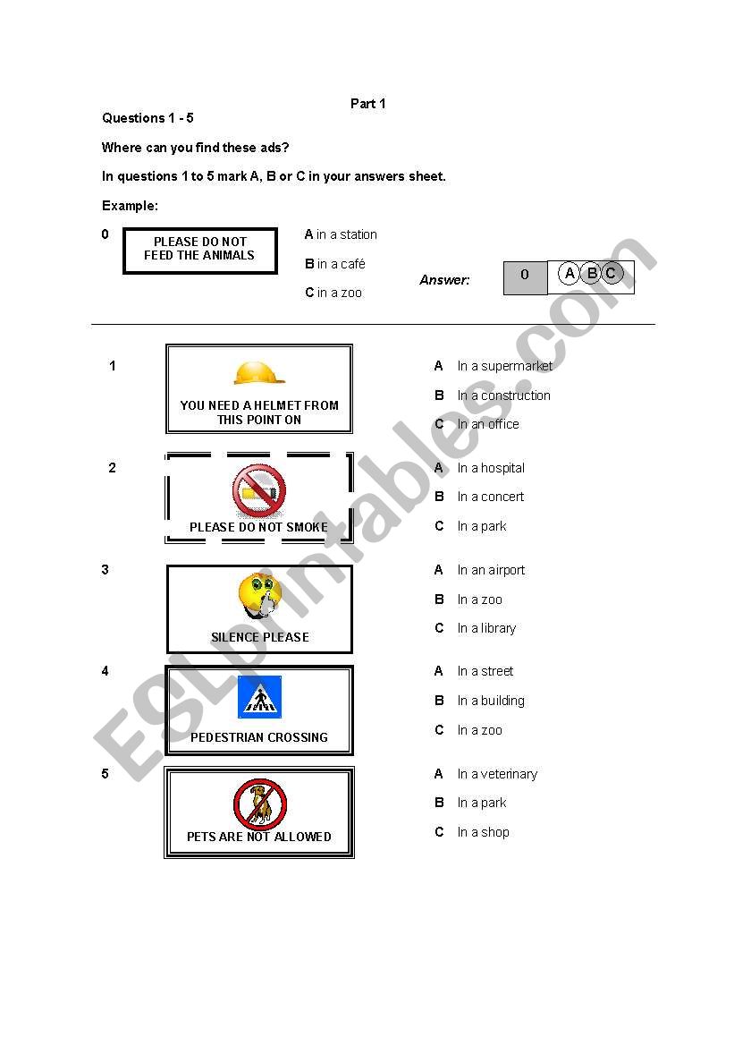 Test part 1 worksheet