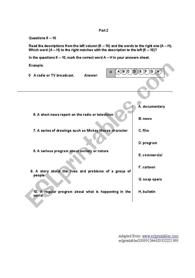 test part 2 worksheet