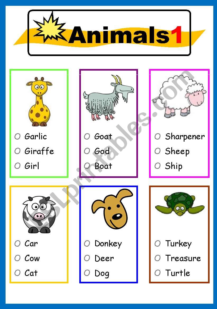 Animals for kids worksheet