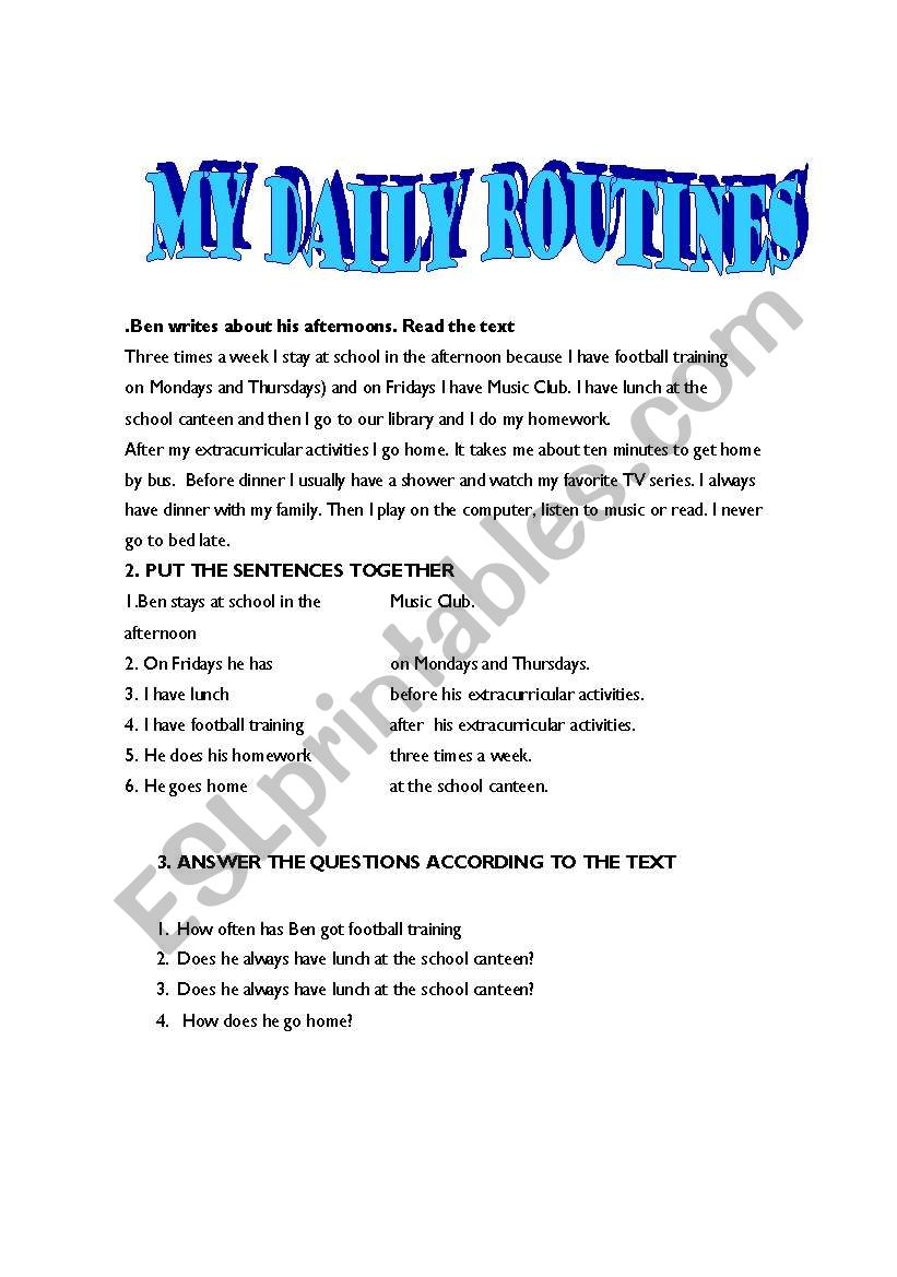 MY DAILY ROUTINES worksheet