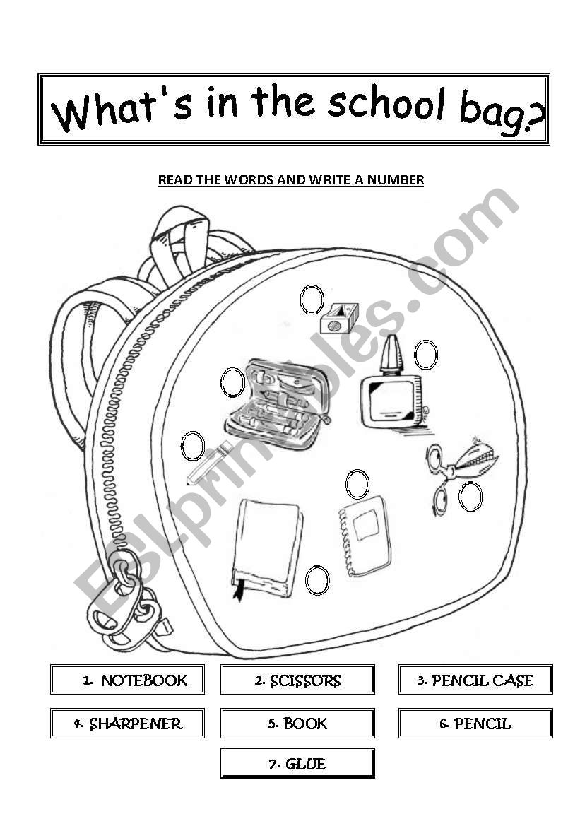 Whats in the school bag worksheet