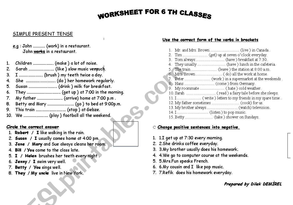 Simple Present Tense Worksheet