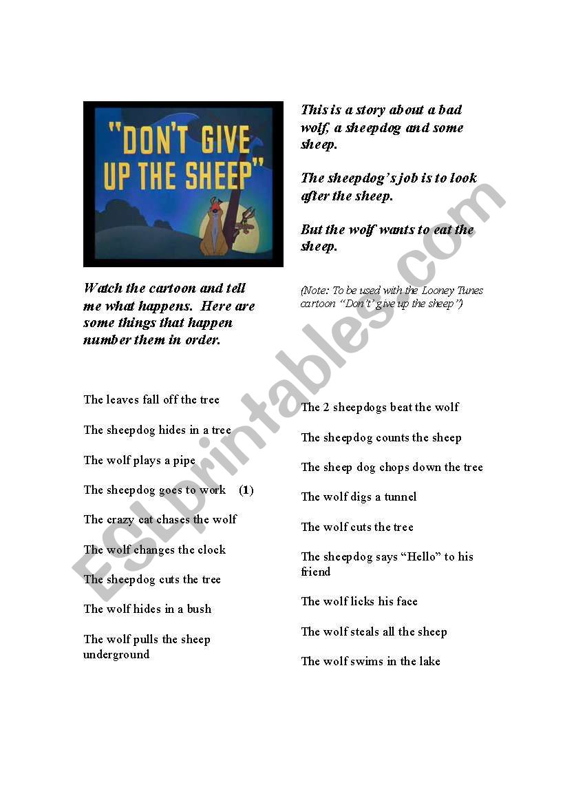 Dont Give Up The Sheep - Cartoon Sentence Match Activity