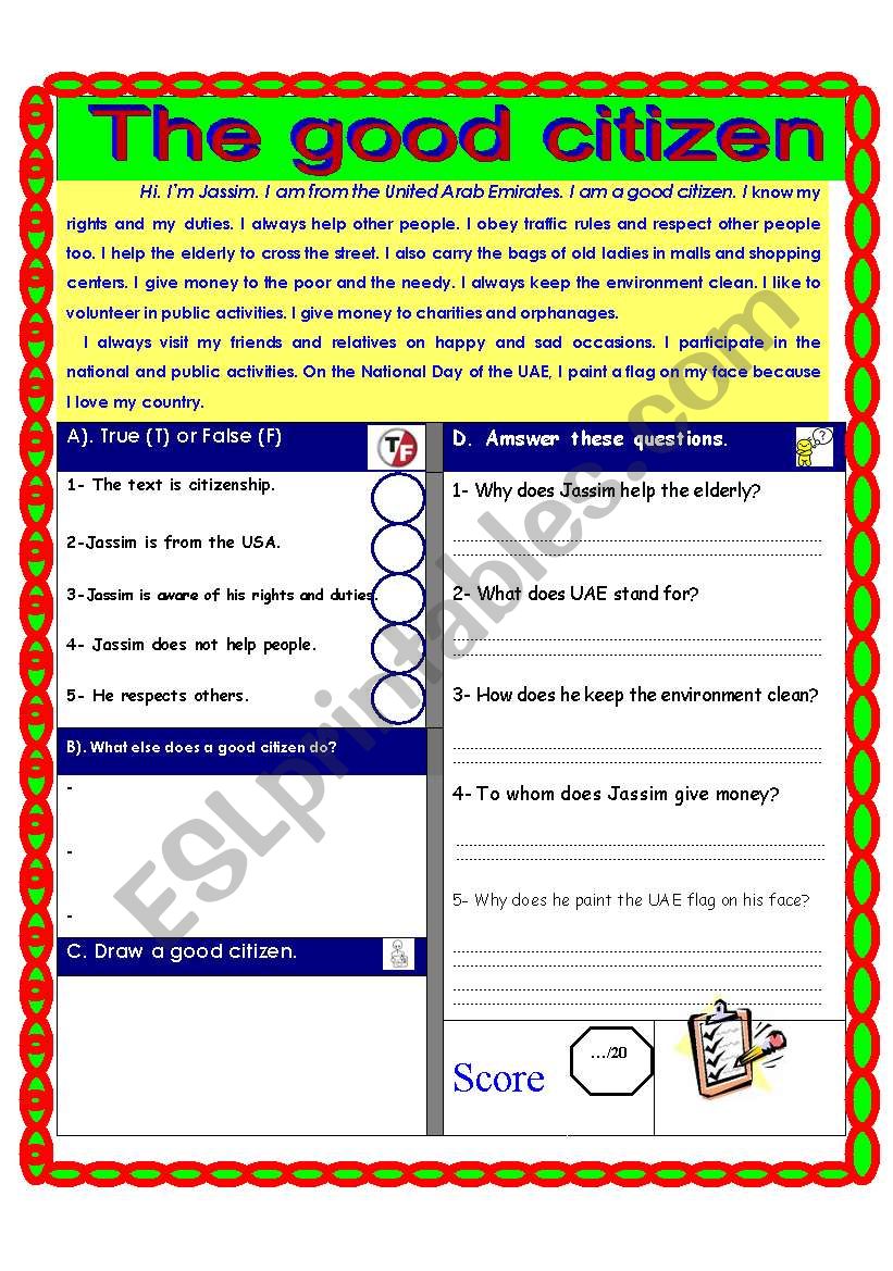 Citizenship and civic responsibilities. Reading comprehension Throughout Rights And Responsibilities Worksheet