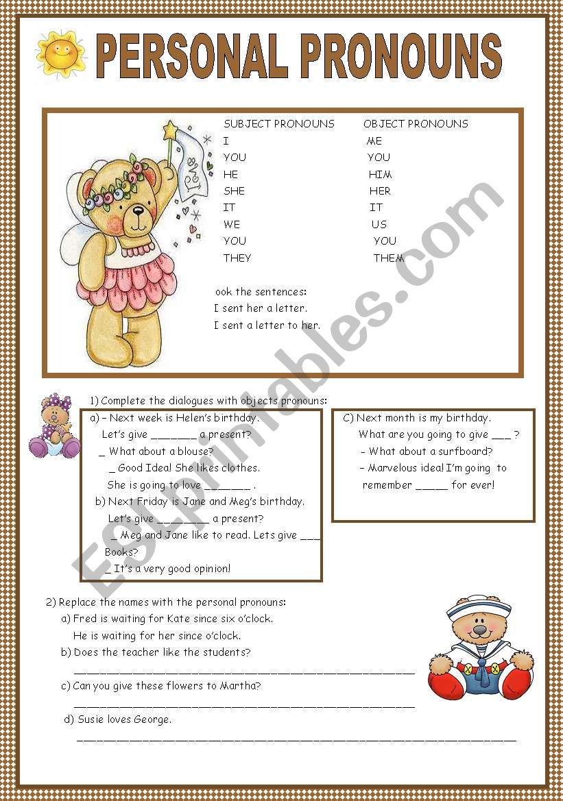 OBJECT PRONOUNS worksheet