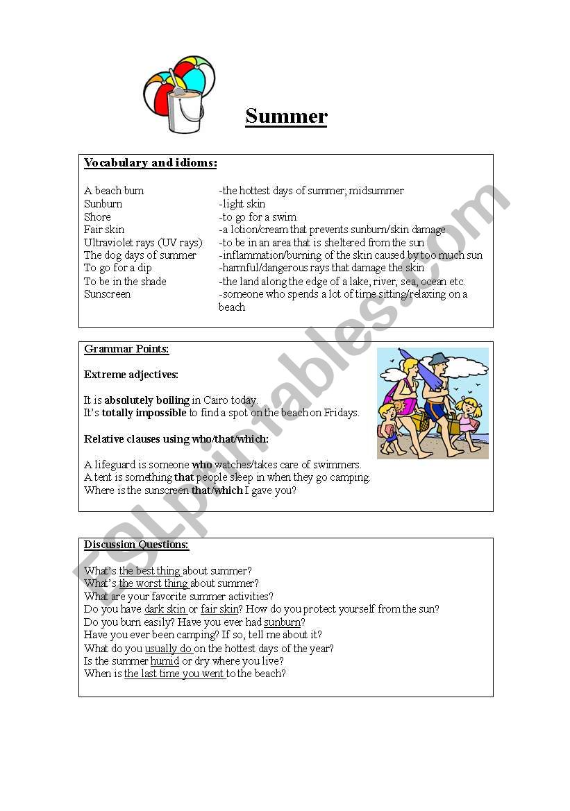 Summer worksheet