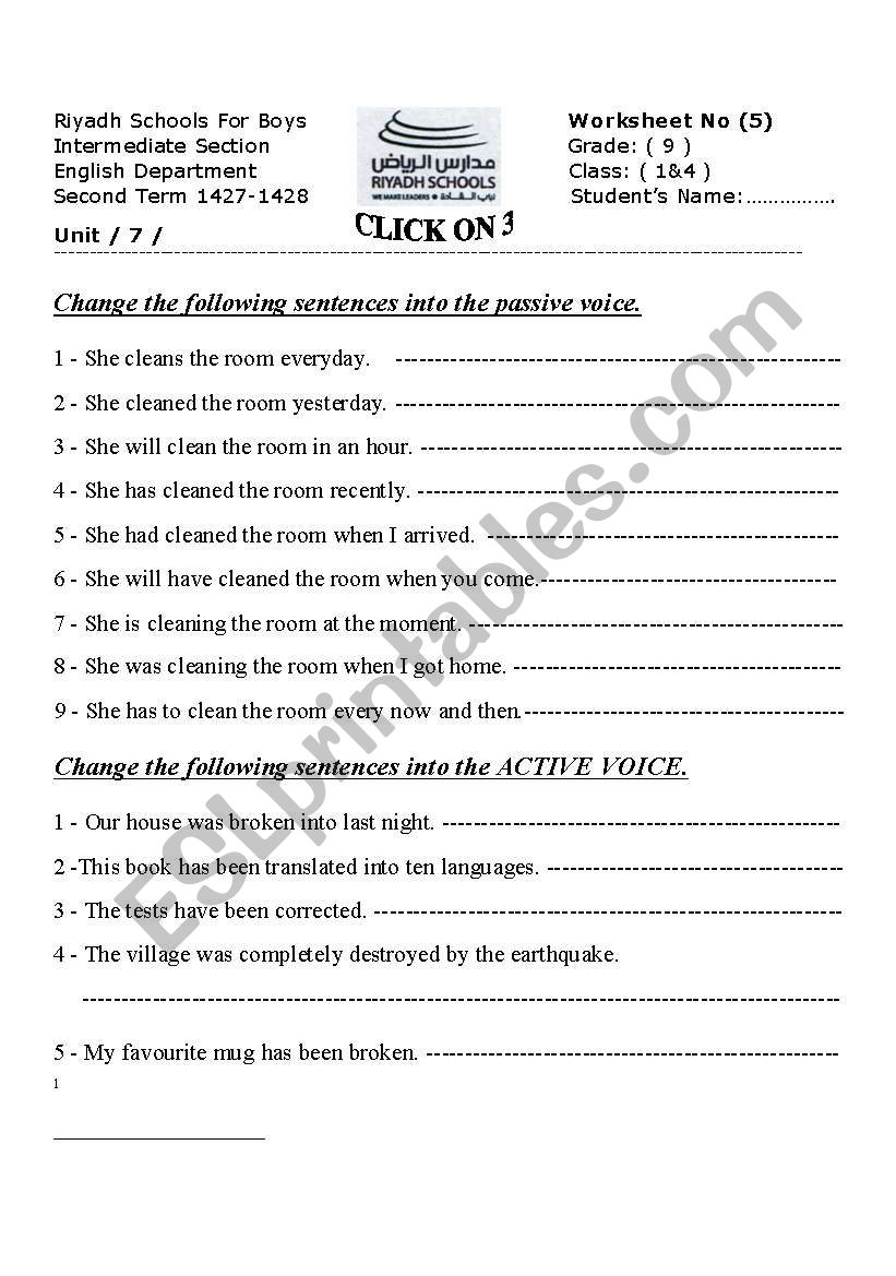 passive worksheet