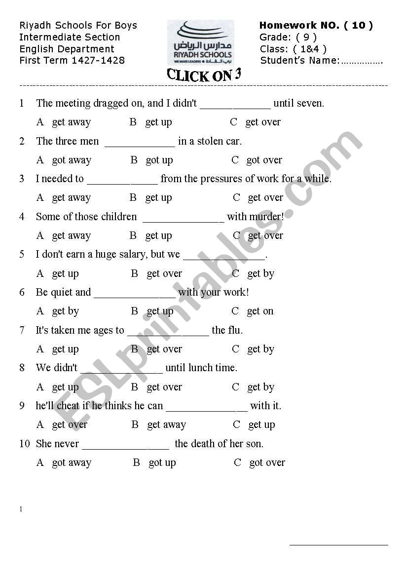 phrasal verbs worksheet