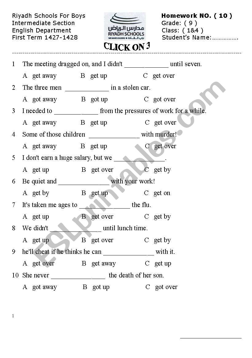 phrasal verbs worksheet