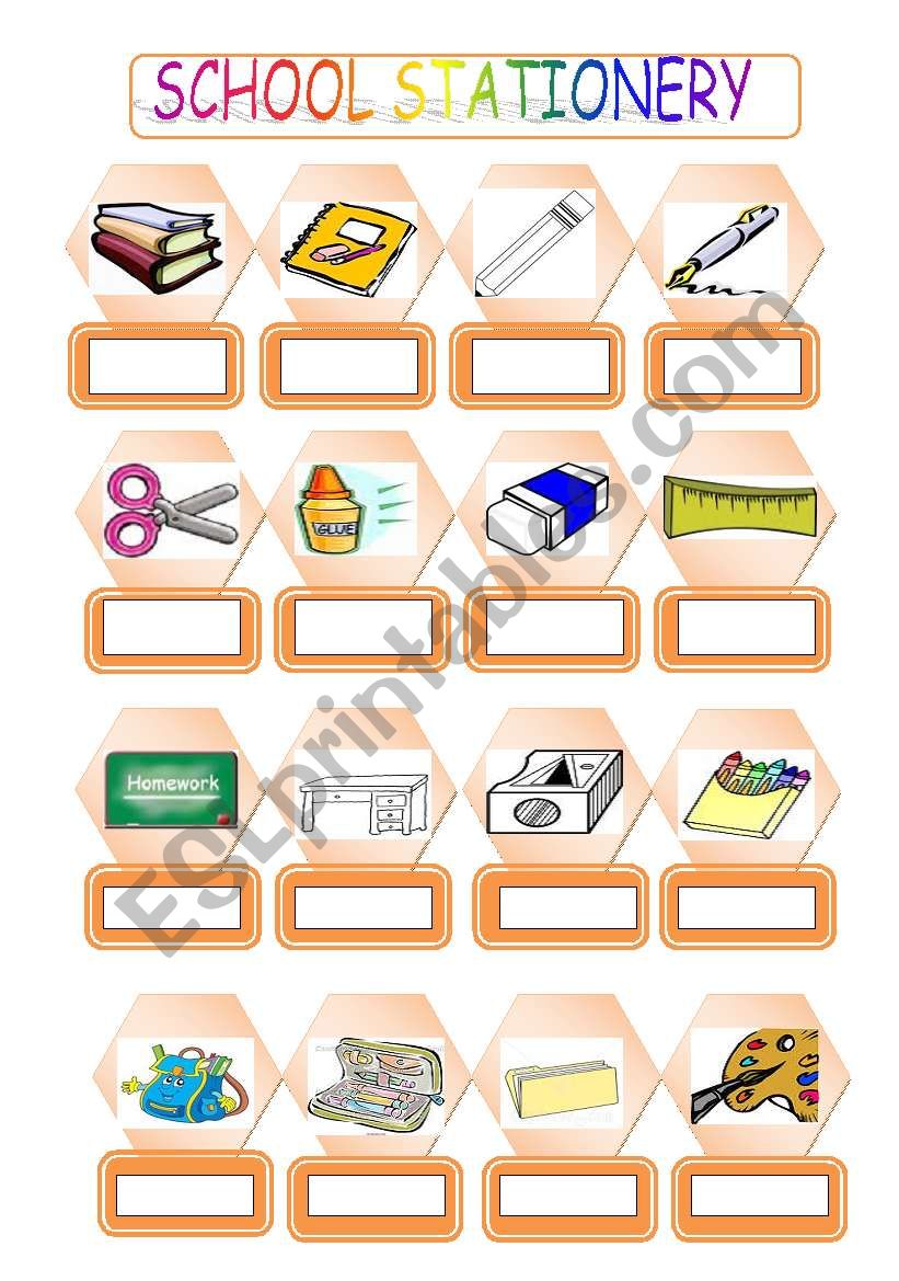 school stationery worksheet