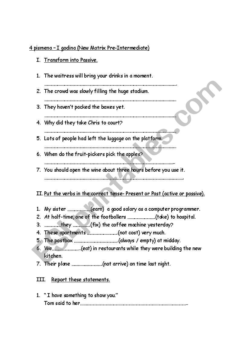 Mixed exercises passive and reported speech